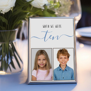 When We Were Ten Kids Photos Blue Script Wedding  Table Number
