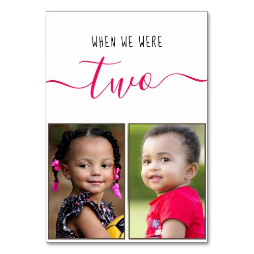 When We Were Two Children Photo Red Script Wedding Table Number
