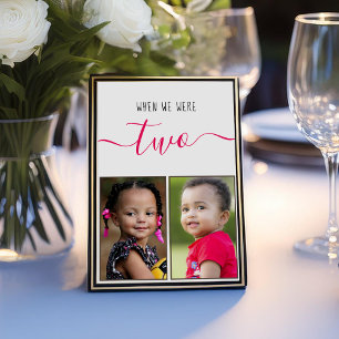 When We Were Two Children Photo Red Script Wedding Table Number