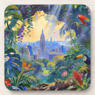 When Wildlife Watches Manhattan – A Cityscape Beverage Coaster