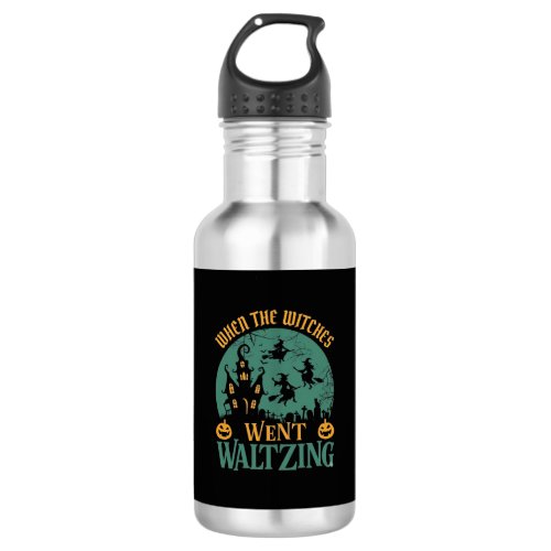 When Witches Went Waltzing Halloween Haunted House Stainless Steel Water Bottle