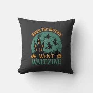 When Witches Went Waltzing Halloween Haunted House Throw Pillow