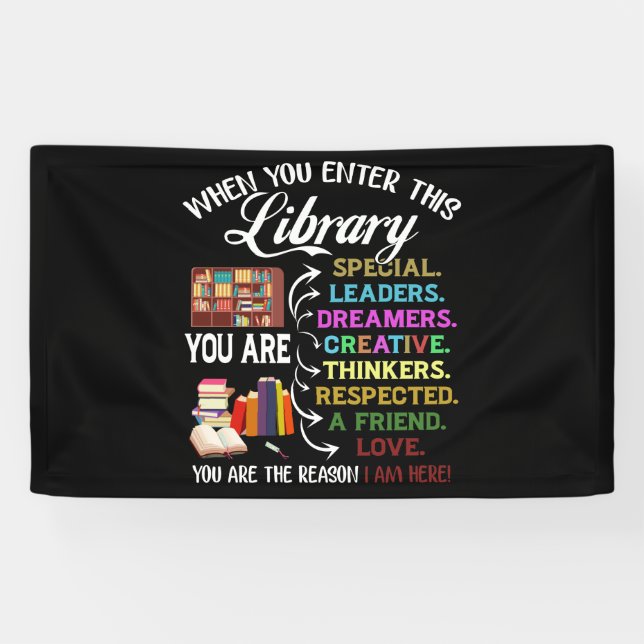 When You Enter This Library Reading Book Worms Banner (Horizontal)