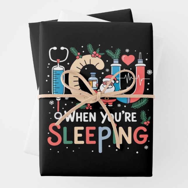 When You're Sleeping Funny ICU Nurse Christmas  Wrapping Paper Sheets (In situ)