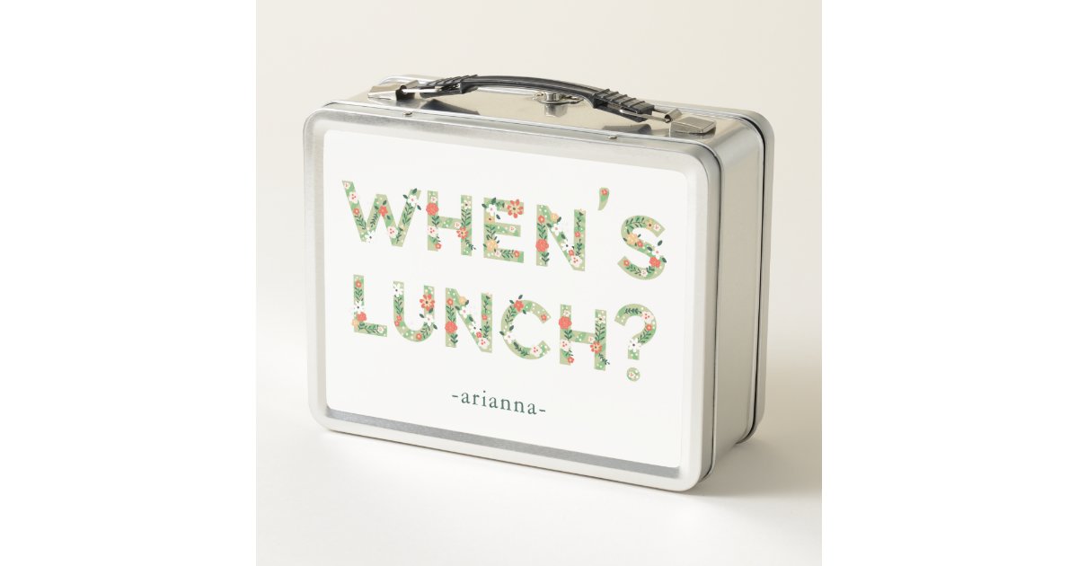 When S Lunch Trendy Foliage Typography Quote Metal Lunch Box