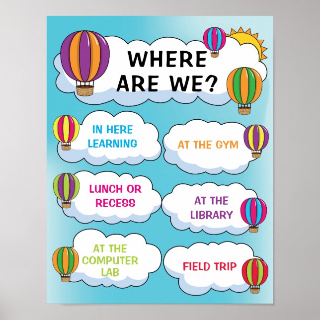 Where Are We Classroom Sign in Hot Air Balloons (Front)