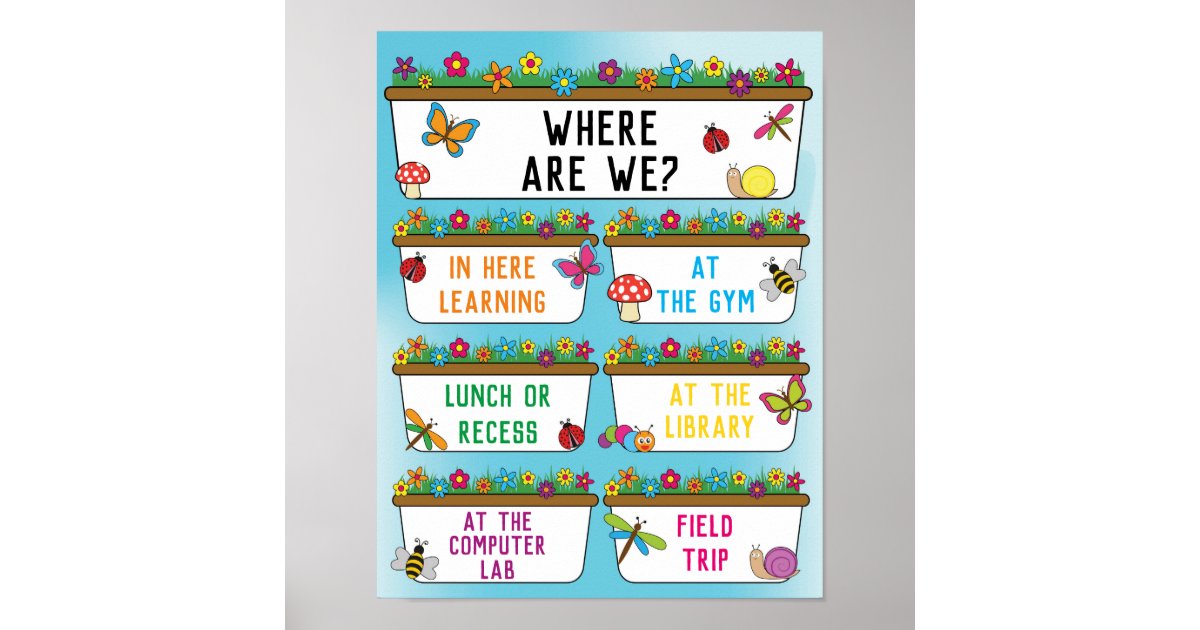 Where Are We Classroom Sign in Our Garden Theme | Zazzle