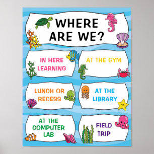 Where Are We Classroom Sign in Under The Sea Theme
