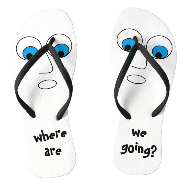 Where are we going Curious Cartoon Face Funny Flip Flops (Footbed)