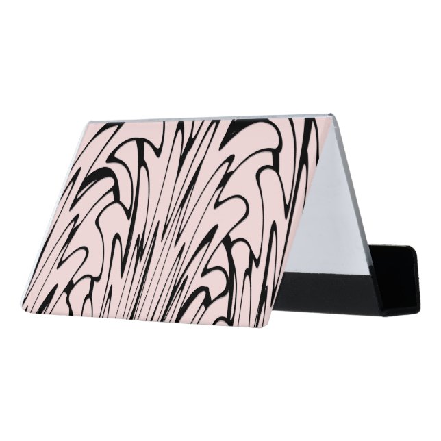 Where Art Meets Thought Black and Pink  Desk Business Card Holder (Angled Back)