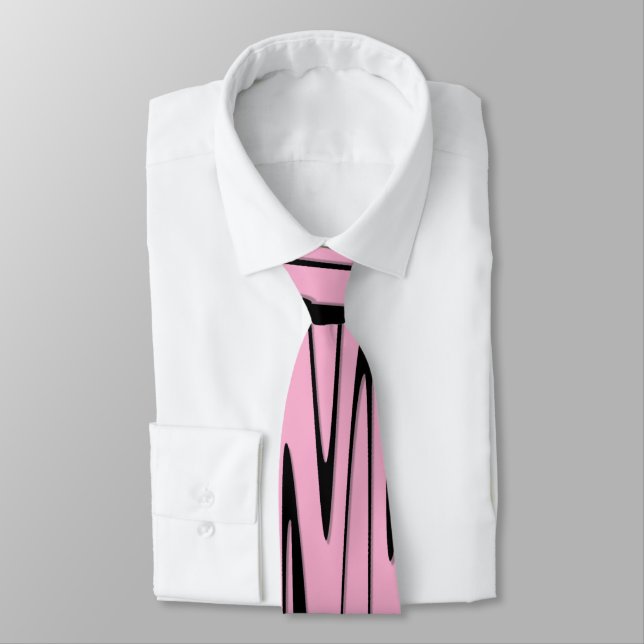 Where Art Meets Thought Black and Pink  Neck Tie (Tied)