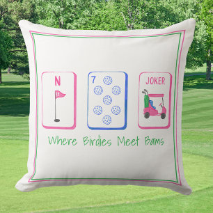 Where Birdies Meet Bams / Golf Mahjong Party Throw Pillow