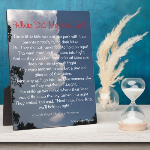 Where Did My Kite Go Fluffy Clouds Poem EASEL Plaque