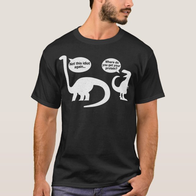 Where Do You Get Your Protein Anti Meat Vegan Dino T-Shirt (Front)