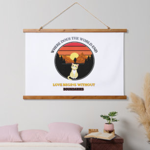 Where Does The World End   Cute Cat Retro Sunset T Hanging Tapestry
