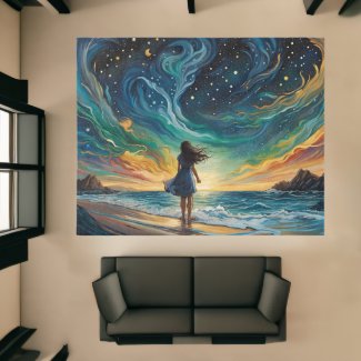 Where Dreams Go, Girl on Beach with Stars 