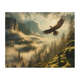Where Griffins Fly: Atop Mist-Veiled Peaks Wood Wall Art