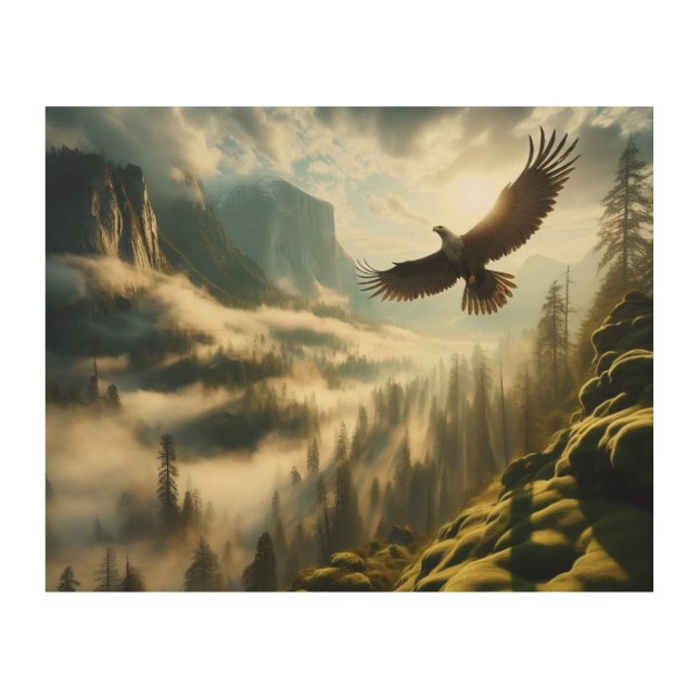 Where Griffins Fly: Atop Mist-Veiled Peaks Wood Wall Art (Front)