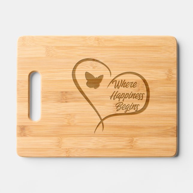 Where  Happiness  Begins Engraved Cutting Board (Front)