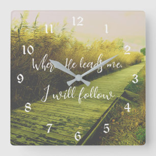 Where He Leads Me, I Will Follow Hymn Square Wall Clock
