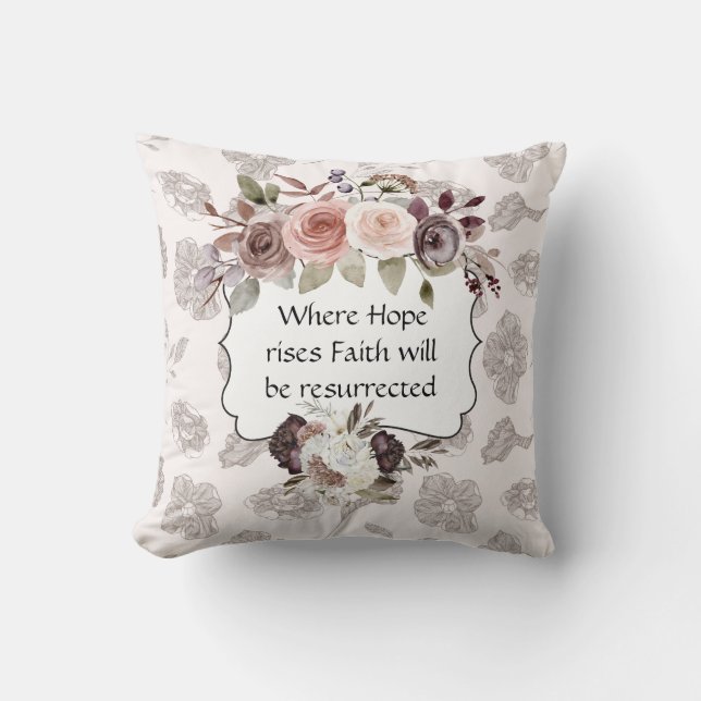 Where Hope Rises Floral Boho  Watercolor Pillow (Front)
