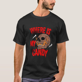 Where Is My Candy - Flaming Skull Halloween Trick  T-Shirt