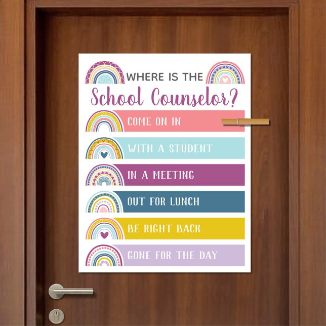 Where is School Counselor Office Door Sign Rainbow (Where Is The School Counselor Office Door Sign in Boho Rainbow Design)