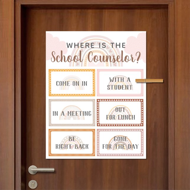 Where is School Counselor Office Door Sign Rainbow (Where Is The School Counselor Office Door Sign in Boho Rainbow Design)