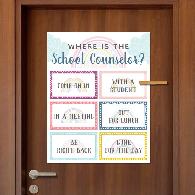Where is School Counselor Office Door Sign Rainbow (Where Is The School Counselor Office Door Sign in Boho Rainbow Design)