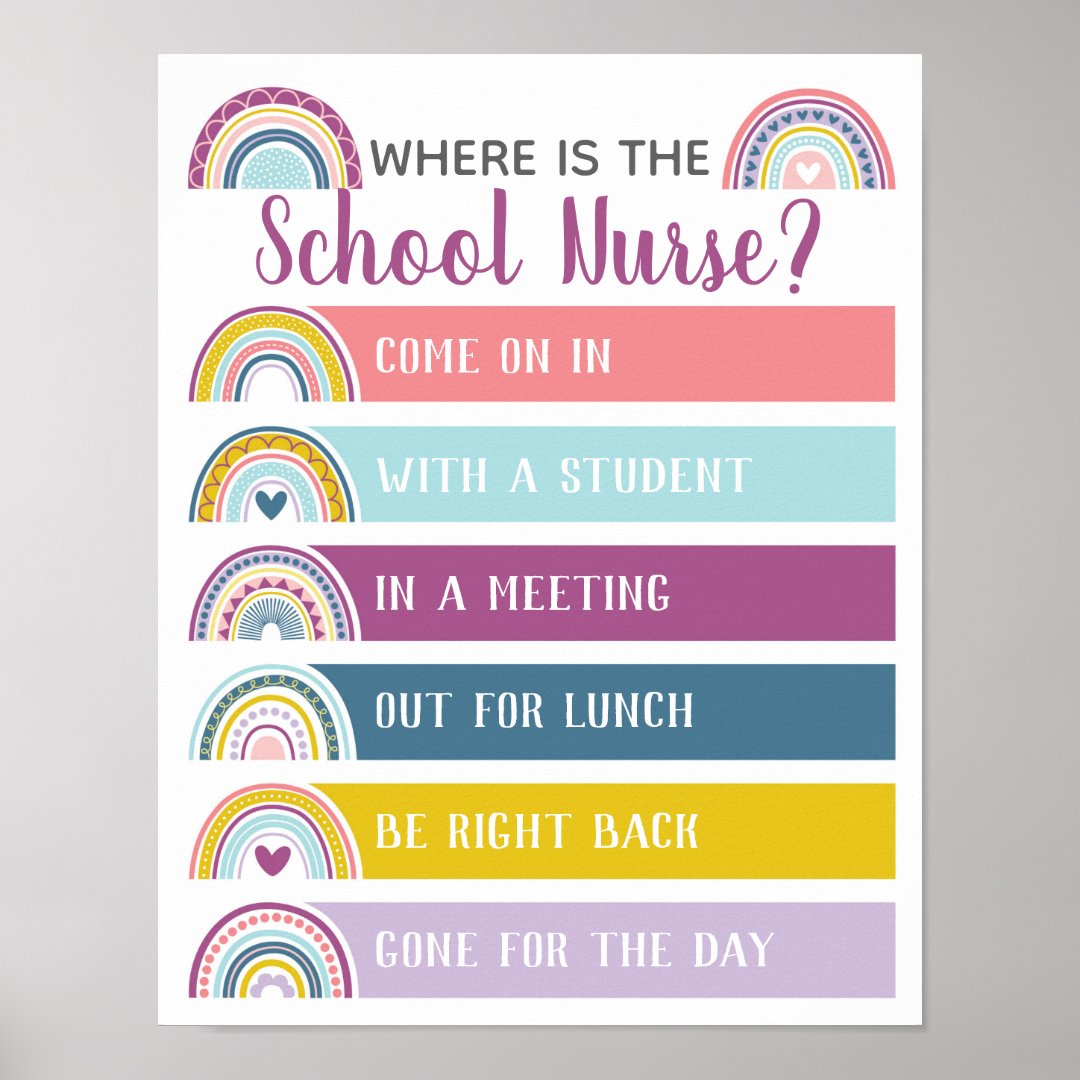 Where is School Nurse Office Door Sign Rainbow Zazzle