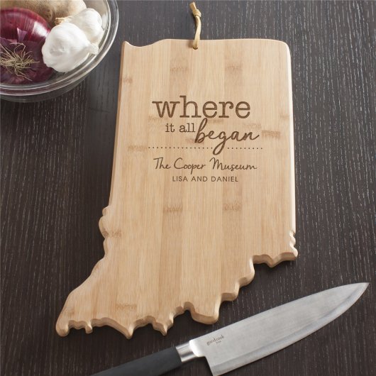 Where It All Began Indiana Bamboo Cutting Board (Front)