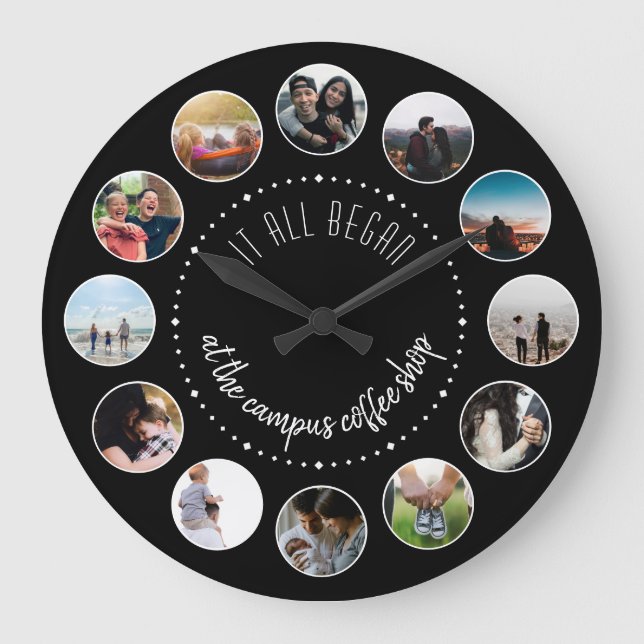 Where it All Began Love Story Photo Collage Large Clock (Front)