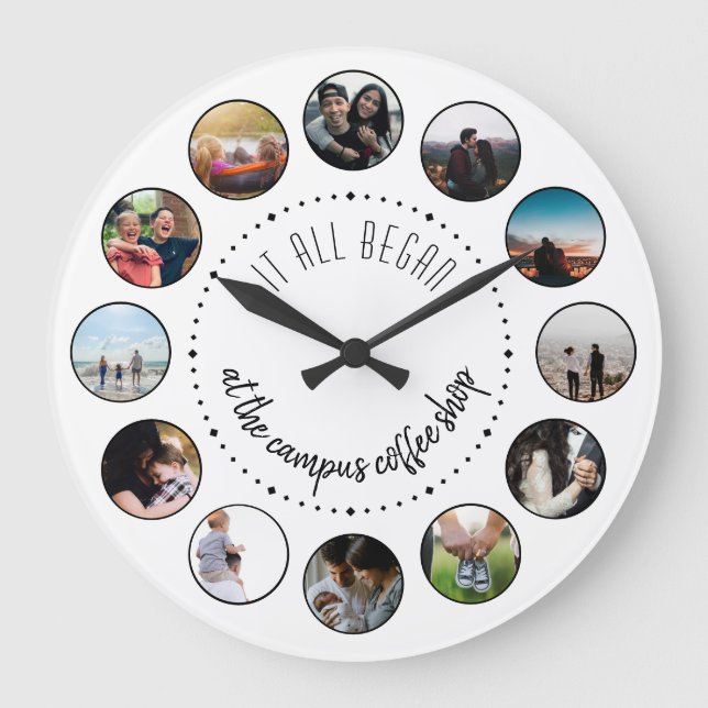 Where it All Began Love Story Photo Collage Large Clock (Front)
