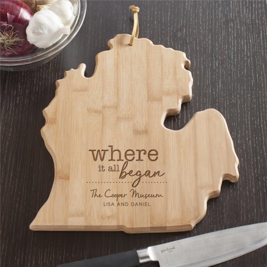 Where It All Began Michigan Bamboo Cutting Board (Front)