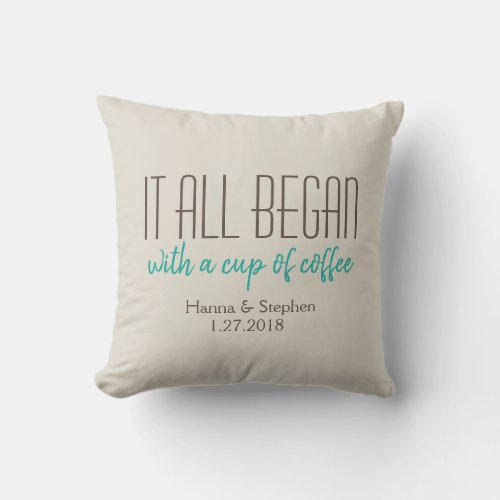 Where it All Began Mint Love Story Pillow