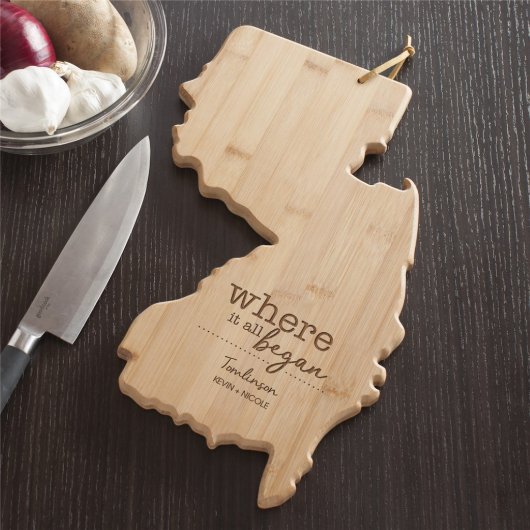 Where It All Began New Jersey Bamboo Cutting Board (Front)
