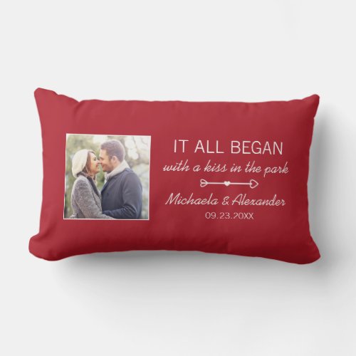 Where It All Began Personalized Couples Photo Red Lumbar Pillow