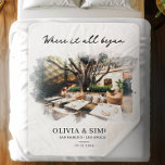 Where It All Began Romantic Couple's Gift Sherpa Blanket<br><div class="desc">Custom “Where It All Began” photo blankets make a meaningful anniversary, engagement, wedding, Valentine's Day, or holiday gift for couples celebrating a special place or memory. This personalized blanket design features an image of the place the couple met with a watercolor style effect, and elegant text that highlights the couple's...</div>