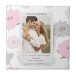 Where It All Began Romantic Couples Personalized Ceramic Tile<br><div class="desc">Where It All Began Romantic Couples Personalized Decorative Tiles feature a modern abstract pink floral with gold glitter accents. In the center add your favorite photo and your text of how you met. Easy DIY (Do It Yourself) by editing the text in the text boxes provided. Designed by ©Evco Studio...</div>