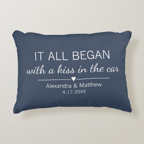 Where It All Began Romantic Personalized Couples Accent Pillow - Where it all began... Cute pillow featuring the location and the date you met, with an adorable heart. Choose your own color and personalize this custom design with your own names and text. Perfect gift to tell your love story on Valentine's Day, your Anniversary or Wedding, and celebrate the beginning of something special.