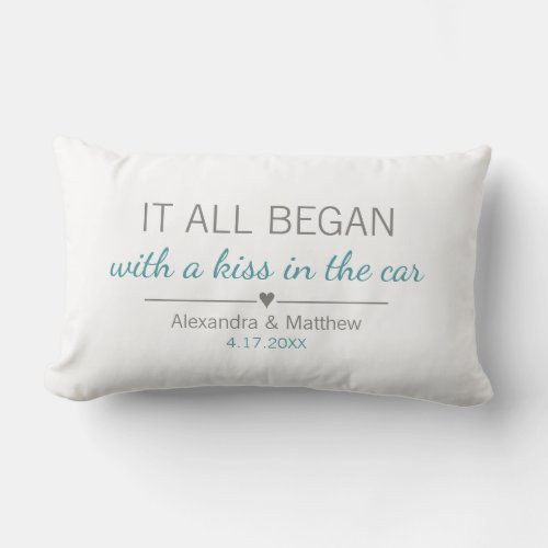 Where It All Began Romantic Valentines Day Couples Lumbar Pillow - Where it all began... Cute pillow featuring the location and the date you met, with an adorable heart. Choose your own color and personalize this custom design with your own names and text. Perfect gift to tell your love story on Valentine's Day, your Anniversary or Wedding, and celebrate the beginning of something special.