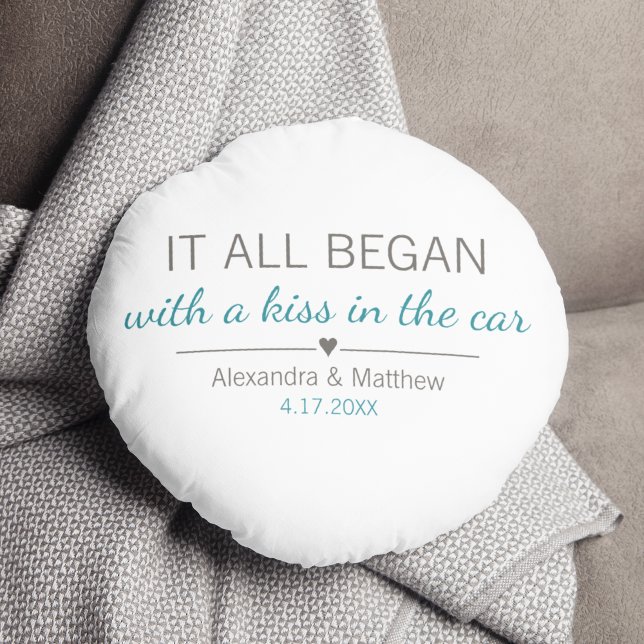 Where It All Began Romantic Valentines Day Couples Round Pillow (Creator Uploaded)