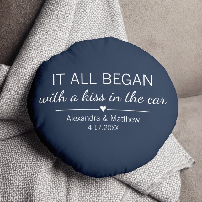 Where It All Began Romantic Valentines Day Couples Round Pillow (Creator Uploaded)
