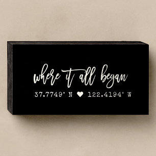 Where it all began Script Coordinates Valentine's  Wooden Box Sign