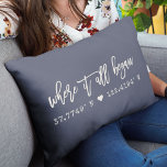 Where it all began Script Navy Blue Coordinates Lumbar Pillow<br><div class="desc">Modern, chic script typography design reading ' Where it all began ' over your custom coordinates of the place you met your loved one. Great gift for Valentine's Day, for newlyweds, or ( wedding ) anniversary. Both romantic and trendy stylish, our farmhouse style navy blue and ivory cream pillow features...</div>
