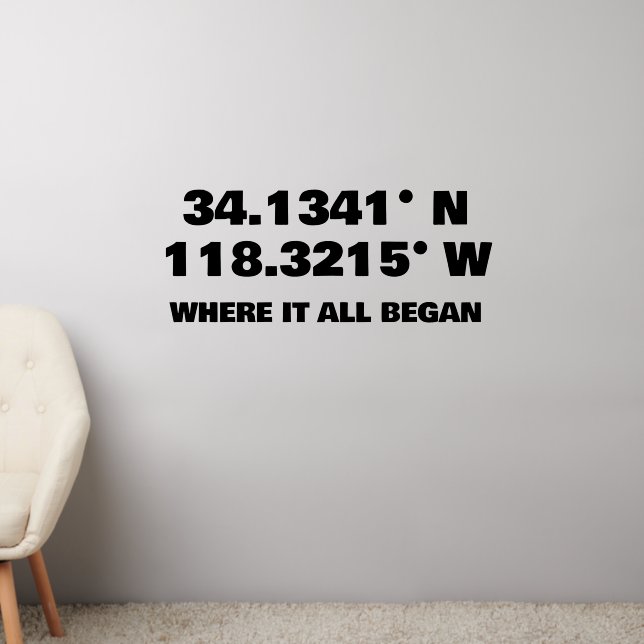 Where it All Began With GPS Coordinates Wall Decal (Living Room 2)