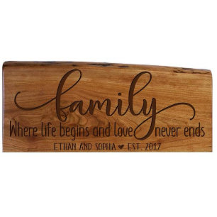 Where Life Begins And Love Cherry Wood Plaque
