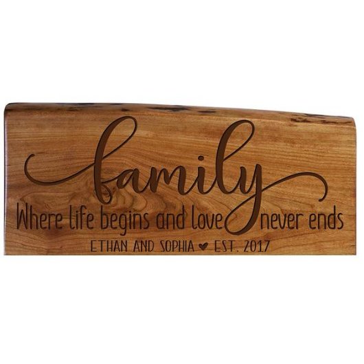 Where Life Begins And Love Cherry Wood Plaque (Front View)