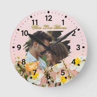 Where Love Blooms | Personalized Spring Romance  Round Clock