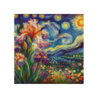 Where Monet's Flowers Meet Van Gogh's Stars Wood Wall Art